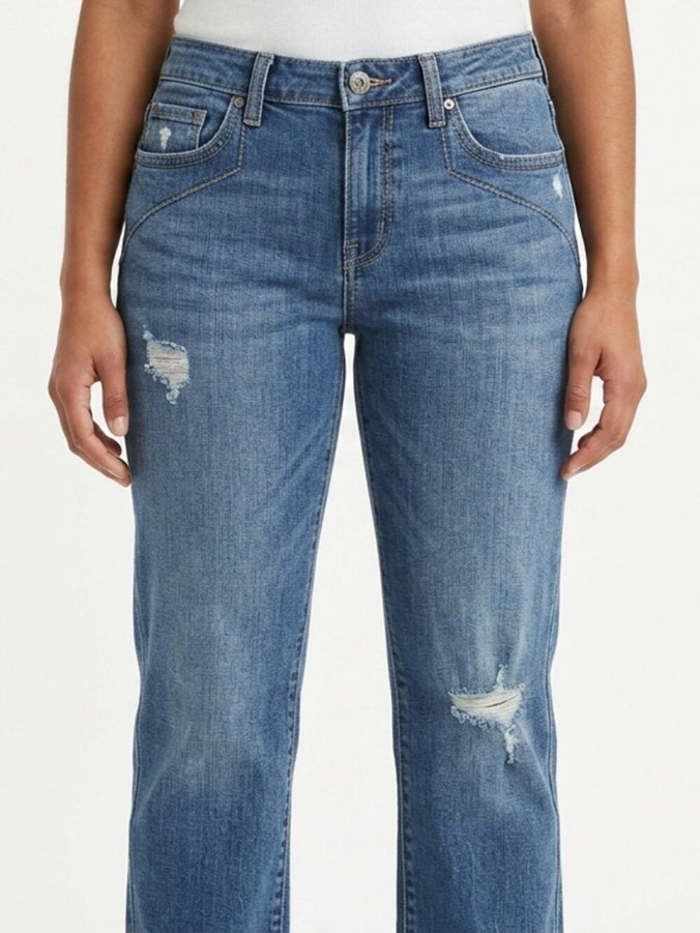 Antik Denim Distressed Embroidered Straight Leg Jeans Women See Measurement